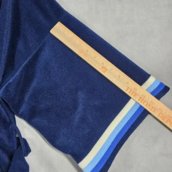 VTG Vanity Fair For Him Mens L-XL Robe Navy Blue Velour Calf Length Tie Belt USA - Picture 11 of 13